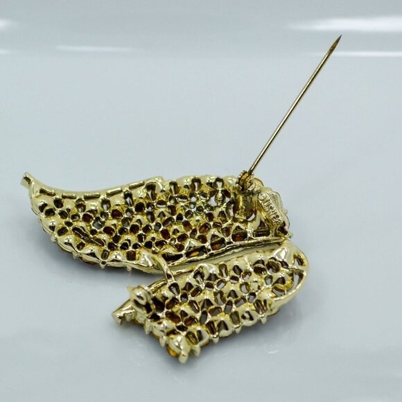 Lisner Swirl Shaped Brooch With Deep Blue Crystal Rhinestones 2 Inch, Wave Ribbo - Picture 5 of 6